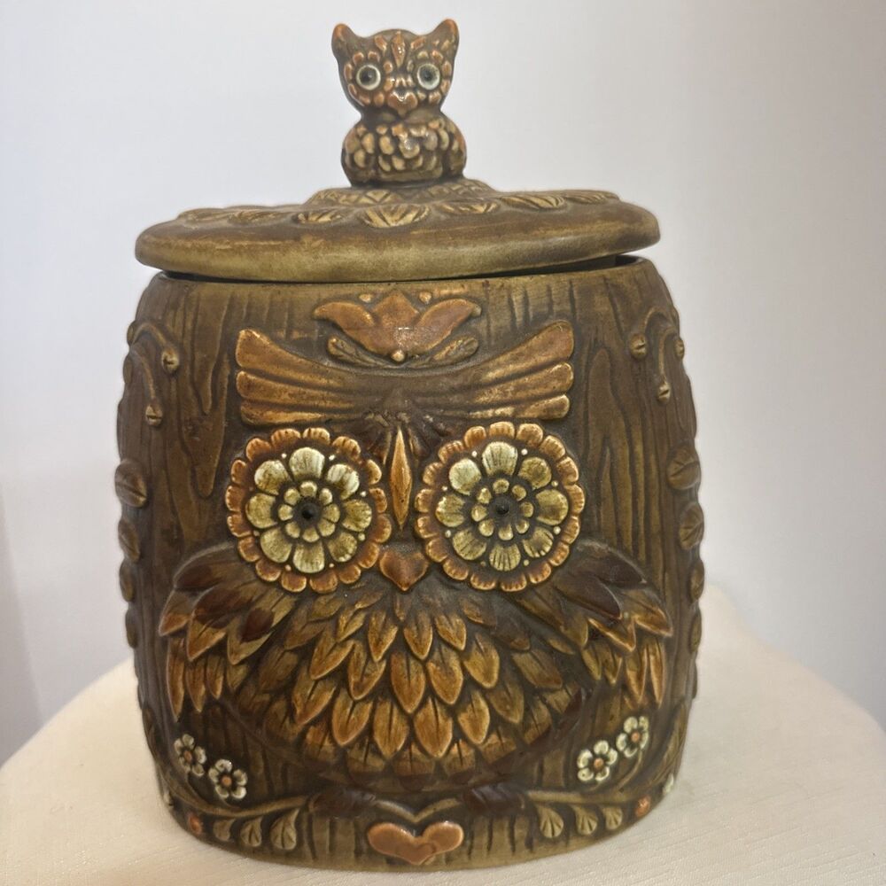 Vintage 1970s Lefton Ceramic Owl Cookie Jar Retro Mid-Century Made in Japan